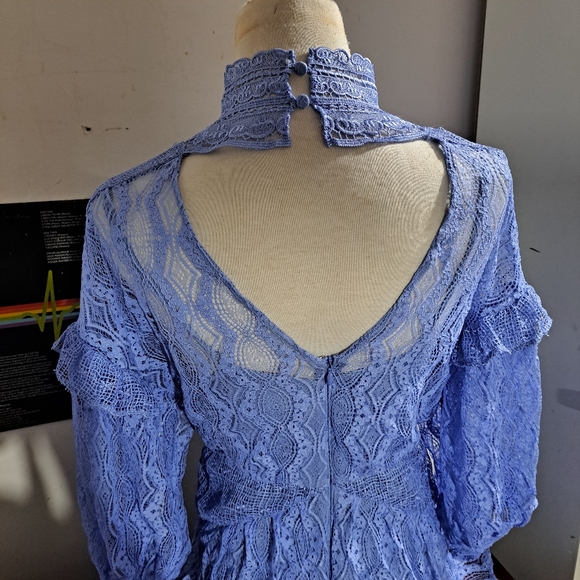 🌈FREE PEOPLE LACE PUFF SLEEVE BOHO MINI TUNIC DRESS-XS - Picture 6 of 10